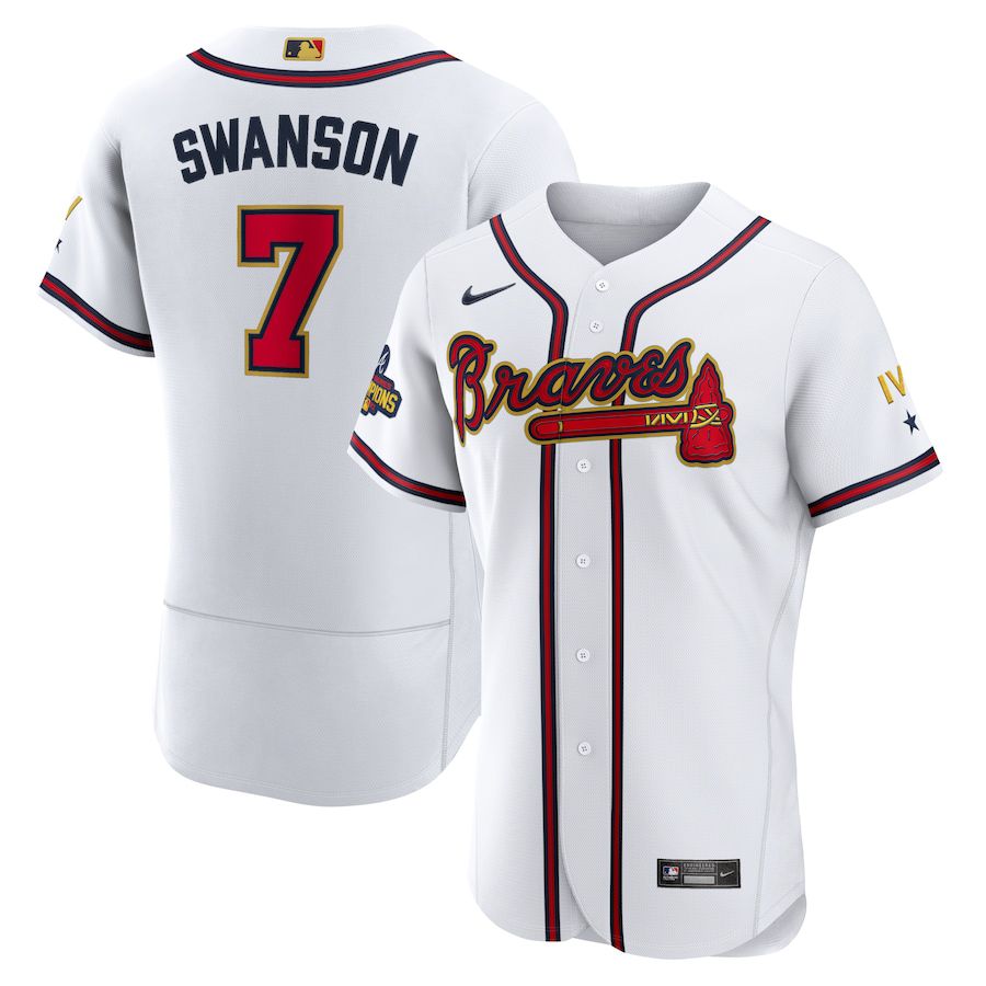 Custom Men Atlanta Braves #7 Dansby Swanson Nike White 2022 Gold Program Authentic Player MLB Jersey